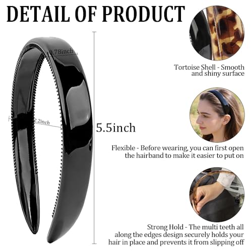 AHONEY 2-Pack Tortoise Shell Headbands with Teeth - Black & Brown, No-Slip Hair Accessories for Women