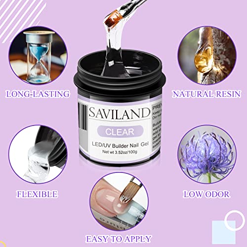 SAVILAND LED & U V Builder Nail Gel - 100 G Large Capacity Clear Hard Gel for Nails, Nail Extension Gel Nail Strengthen Nail Hard Gel Builder Nail Gel Kit Nail Stuff for DIY Nail Art Manicure Set