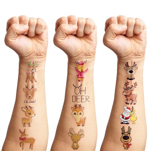 100 PCS Cute Reindeer Temporary Tattoos for Kids
