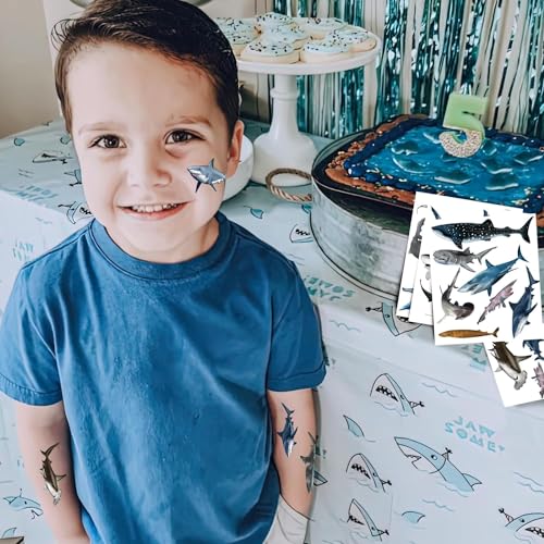 ANTING Shark Tattoos Stickers,16 Sheets 108 Pieces Shark Themed Tattoos Stickers Party Decoration Supplies Party favors for Kids Adults