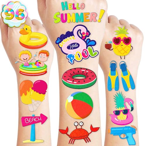 96pcs Beach Pool Temporary Tattoos for Kids