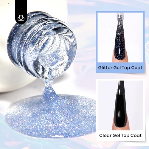 Beetles No Wipe Glitter Gel Top Coat 15ml - Reflective Silver Sparkle Finish
