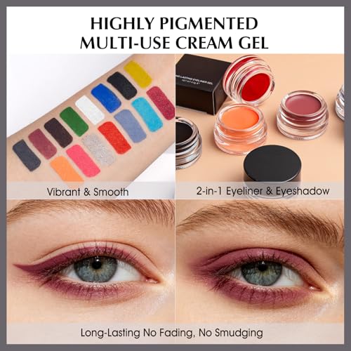QHOSIULI Burgundy Waterproof Gel Eyeliner & Eyeshadow 2-in-1 Cream Pot - Long-Lasting, Smudge-Resistant, Matte Waterline Makeup with Brush