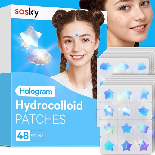48 Pack Hologram Blue Star & Cloud Acne Pimple Patches with Salicylic Acid — Fun Hydrocolloid Blemish Covers