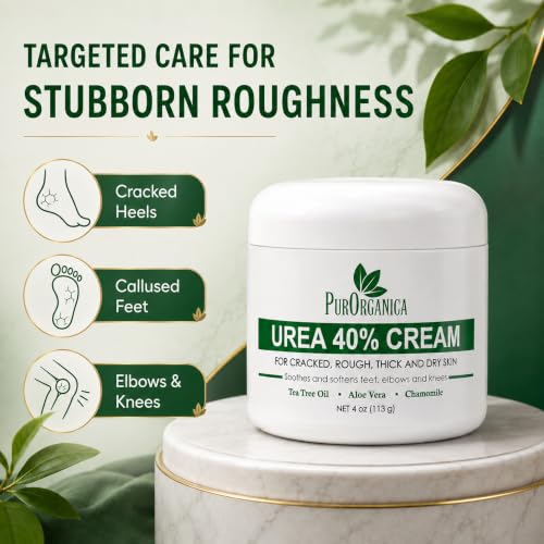 PurOrganica Urea Foot Cream 40% for Dry Cracked Heels & Calluses - 4 oz