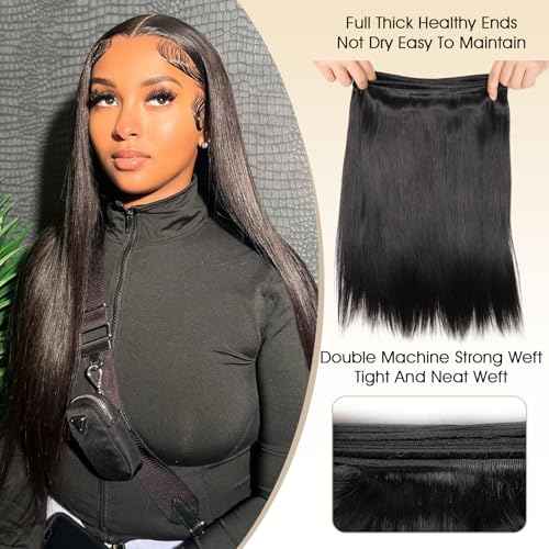 16A Brazilian Straight Human Hair Bundles | 24" Unprocessed Virgin Remy Hair Extensions | Single Bundle Raw Hair with Double Weft, No Shedding, Natural Black