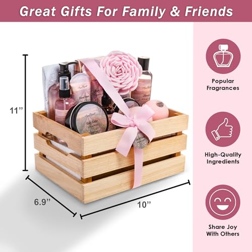 Bath Spa Gift Sets - Luxury Basket With Rose Oil & Orchid - Spa Kit Includes Wash, Bubble Bath, Lotion, Bath Salts, Body Scrub, Body Spray, Shower Puff, Bathbombs, Soap and Towel