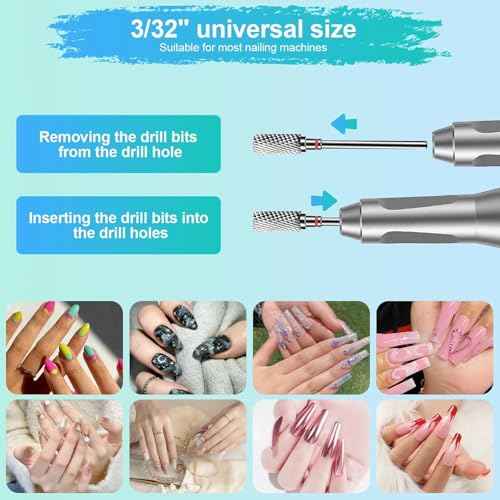 6Pcs Nail Drill Bits Set Professional, 3/32'' Electric Nail Drill Bits for Acrylic Gel Nails, Cuticle Nail Drill Bit Quick Gel Polish Remover Manicure Pedicure Tools with Cleaning Brush (Red)
