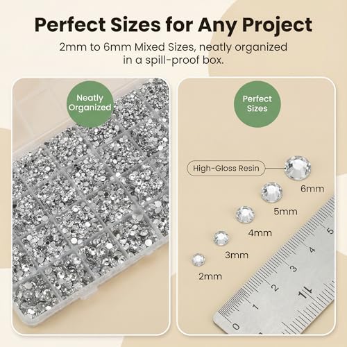 36000Pcs Silver Clear Rhinestones Mixed Sizes 2-6MM Flatback with B7000 Glue