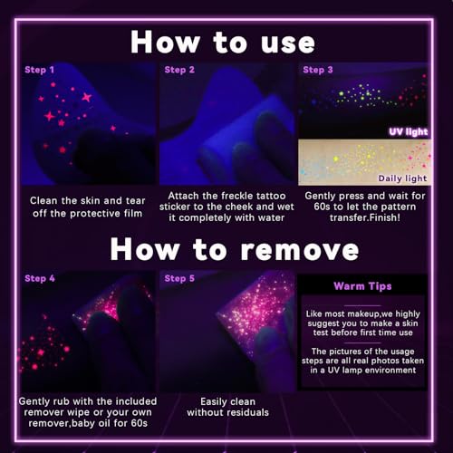 UV Glow Freckle Tattoo Stickers - 6pc Rainbow Star Set