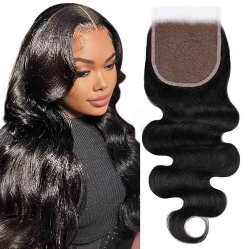 Lashey 5x5 SKINLIKE Real HD Lace Closure Body Wave, 0.10mm Ultra-Thin Human Hair Closure Pre Bleached Knots Pre Plucked Invisible Hairline 12 Inch Natural Black