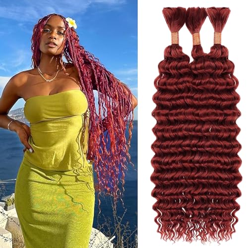 DiexrLamx Copper 33 Human Braiding Hair 3 Bundles 30 Inch Curly Boho Hair