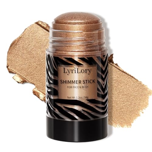 Highlighter Stick, Multi-Use Shimmer Makeup, Creamy Highlighter Makeup Stick with Hydrating Coconut Oil, Easy Blend for a Bronzy Radiant Glow, For Face & Body | 1.2oz | Copper Shimmer
