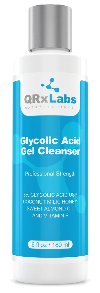 QRxLabs Glycolic Acid Face Wash - Exfoliating Gel Cleanser, Best for Wrinkles, Lines, Acne, Spots & Chemical Peel Prep - Reduces Shaving Bumps and Ingrown Hair - 6 fl oz