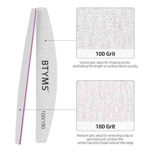 BTYMS 10Pcs 100/180 Grit Nail Files - Double-Sided Emery Boards for Acrylic, Gel & Natural Nails