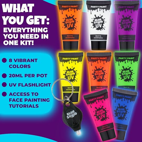 Blue Squid UV Body Paint Kit - 8 Neon Glow Colors