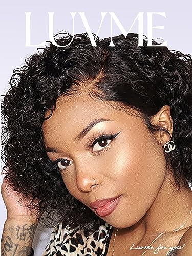 LUVME HAIR 8" Curly Glueless Wigs Human Hair Pre Cut/Plucked, Undetectable HD Lace Wig Ready to Go Lace Bob Wig Short Curly 180 Density