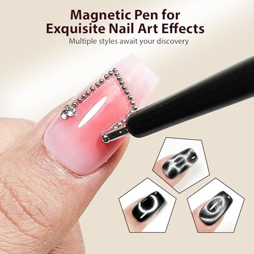 JODSONE Pink Cat Eye Magnet Set for Nails 3-in-1 Magnetic Nail Art Kit