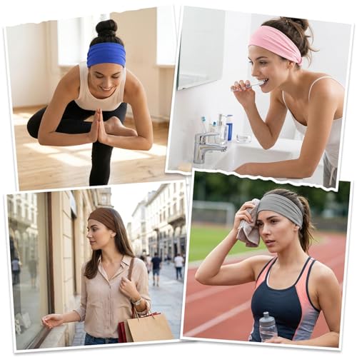 Women’s Non-Slip Athletic Headbands - 6 Pack, Wide & Soft Sports Sweatbands