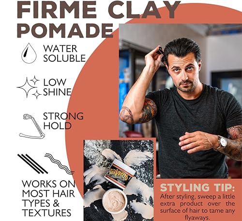Suavecito Firme Clay Pomade for Men - Strong Hold Matte Finish 4 oz - Professional Hair Styling Clay