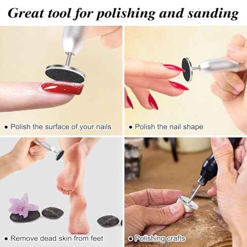 120 Pcs Sanding Paper Disc w/ 2 Metal Bit, 80/120/180/240 Grit Round Pedicure Replacement Sanding Discs for Electric Nail File Bits, Foot File Sandpaper Discs for Dead Skin Foot Callus Remover