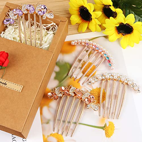 Pearl Rhinestone Hair Combs - 4-Piece Butterfly Clip Set for Buns & Updos
