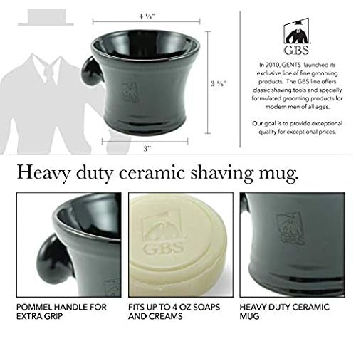 G.B.S Men's Grooming Kit - 5 Blade Razor, Black Ceramic Mug, All-Natural Glycerin Soap, Shaving Brush, Stand Ultimate Birthday Gift