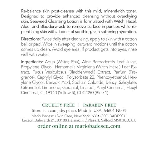 Mario Badescu Seaweed Cleansing Lotion for Combination, Dry and Sensitive Skin |Facial Toner that Clarifies and Replenishes |Formulated with Witch Hazel & Bladderwrack Extract