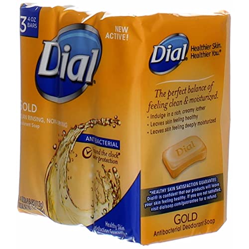 Dial Antibacterial Deodorant Soap, Gold, 4 Ounce, 3 Bars (Pack of 4)