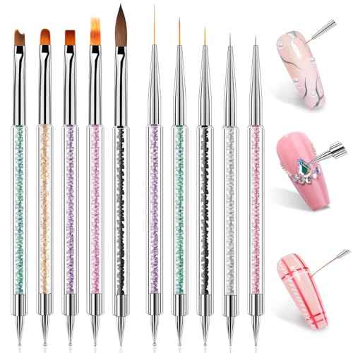 Nail Art Brushes Set,10pcs Nail Brushes for Nail Art with Nail Liner Brush and Nail Dotting Pens Professional Double-Ended Nail Art Brush Kit For Nail Drawing Nail Design Brush Gel Nail Brush