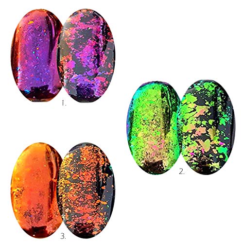 Iridescent Glitter Chameleon Nail Flakes Set Chrome Nail Powder Mirror Mermaid Effect Set 6 Jars (Dark Chameleon)