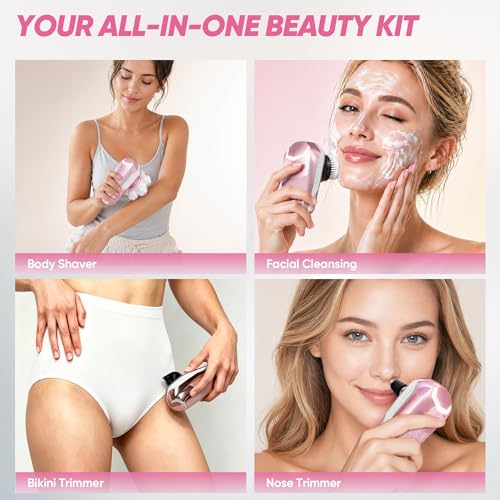 Pink Women Electric Shaver with 7D Magnetic Floating Heads Wet Dry Bikini Trimmer Kit
