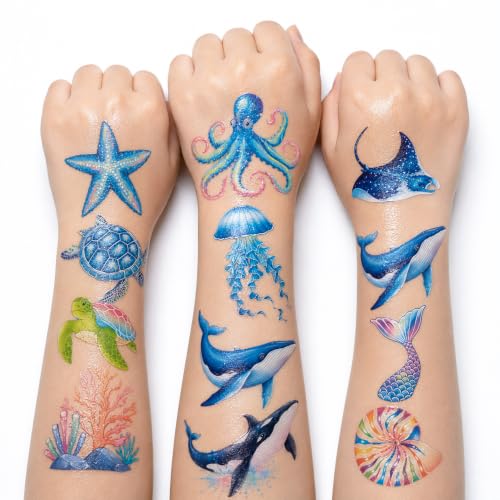 120 PCS Ocean Temporary Tattoos for Kids - Pre-Cut Sea Animal Stickers