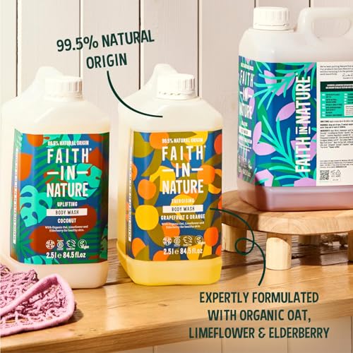 FAITH IN NATURE Natural Body Wash & Refill Bottle Set - Vegan & Cruelty Free, No SLS or Parabens - Bundle, Grapefruit & Orange