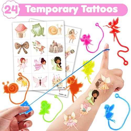 48PCS Fairy Party Favors - 24PCS Fairy Temporary Tattoos & 24PCS Fairy Stick Hands - Perfect Birthday Favors, Goodie Bag Stuffers, Treasure Box Toys, Classroom Prizes, and Student Gifts