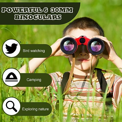 Libima 24 Pcs Binoculars for Kids Educational Compact Kids Binoculars with Neck String Toddler Binoculars for Boys Girls Learning Bird Watching Camping Hiking Travel Safaris Birthday Gifts (Red)