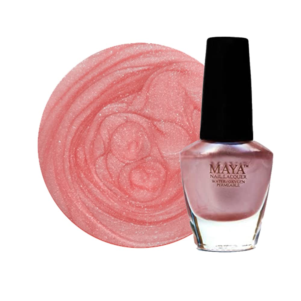 MAYA Cosmetics Halal Breathable Quick Dry Nail Polish, Vegan and Cruelty Free, Oxygen & Water Permeable Nail Lacquer, Non Toxic Gentle On Nails, Petallic Tea Pink