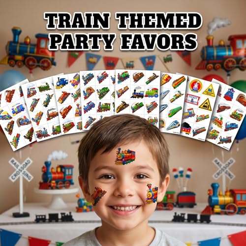 Train Temporary Tattoos for Kids, 96 PCS (8 Sheets)