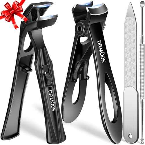 Toenail Clippers for Thick Toenails for Seniors, Angled Head Long Handled Toe Nail Clippers for Men with Wide Jaw Opening, Heavy Duty Large Finger Nail Clippers Adult Cutter with Catcher, Black