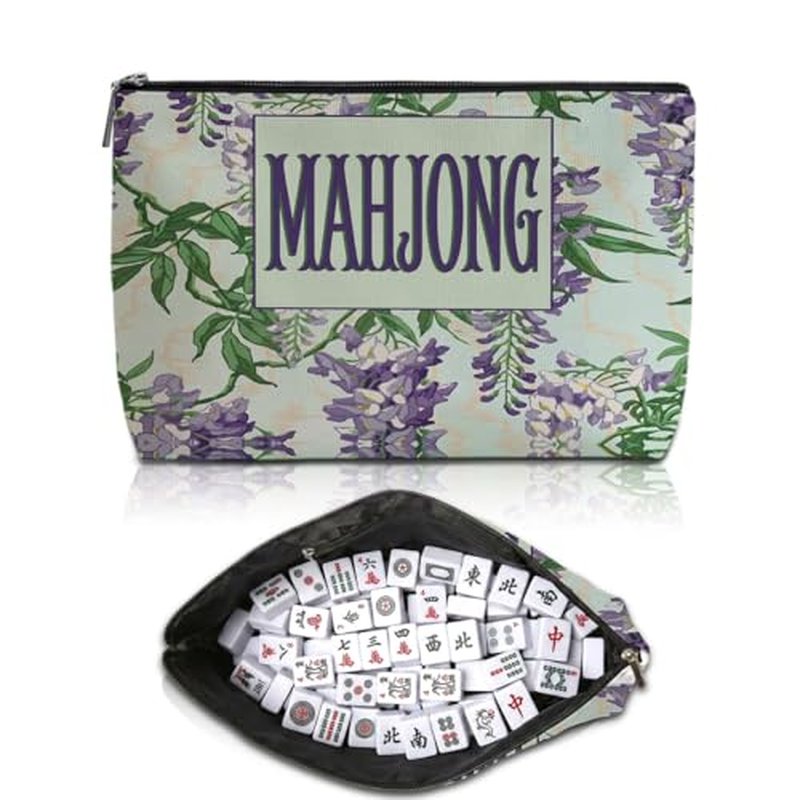 American Mahjong Tile Bag - Wisteria Canvas Pouch with Zipper