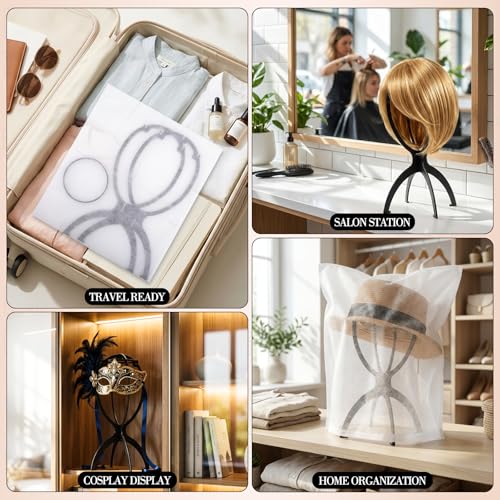Portable Foldable Wig Stand 13.8 Inch with Dust Bag for Hair Styling