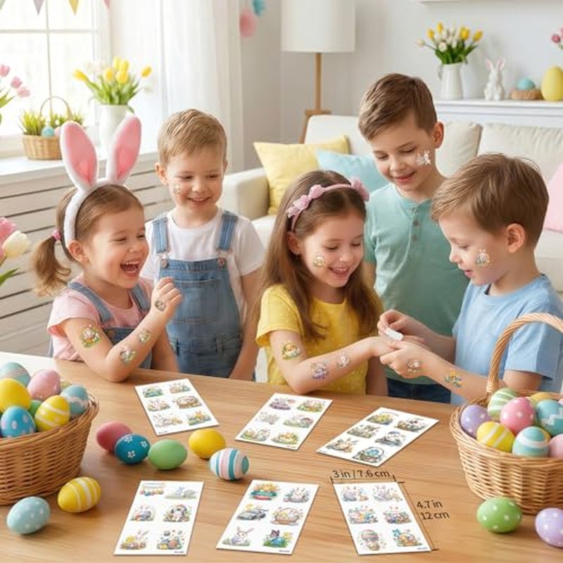 Easter Bunny & Chick Temporary Tattoos Set, 60PCS for Kids