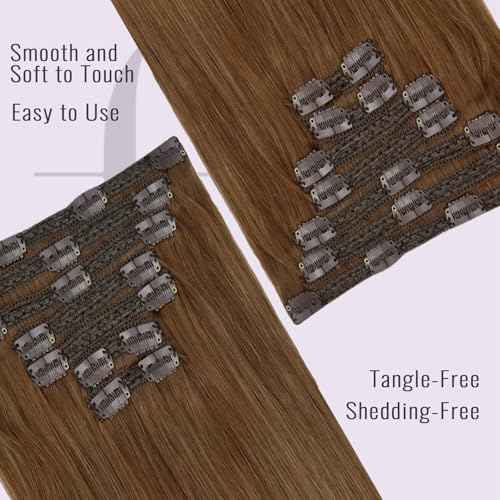 Fshine Clip In Hair Extensions 20 Inch Reddish Brown Real Human Hair, 105 g 7 pcs Long Length Seamless Extensions For Women Full Volume Perfect, For Events Shoots Or Daily Glamour