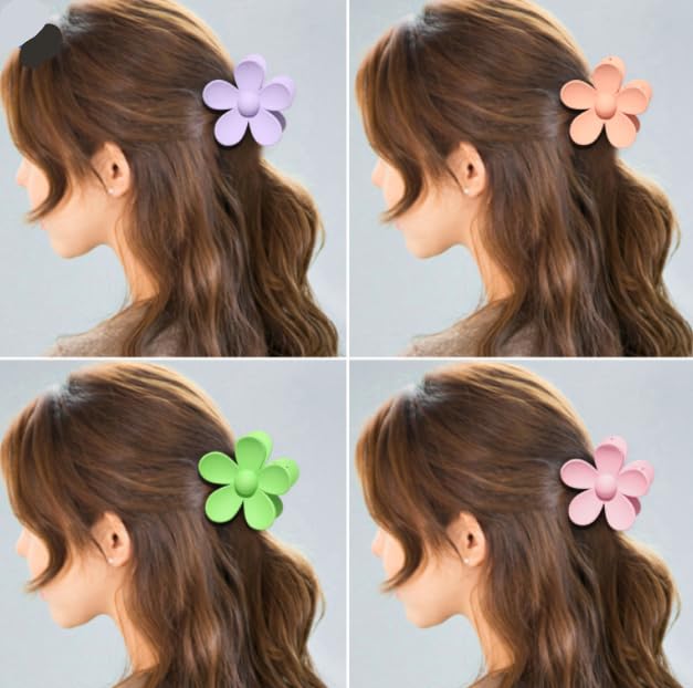 Candy Colored Flower Hair Claw Clips – Cute Big Thick Scrunchie Clips with Sweet Floral Design for Hair (Light blue)