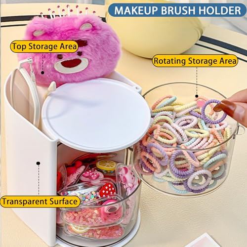Azurphoric White 2-Layer Hair Accessories Organizer with Rotating Brush Holder