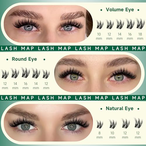 KEYYOU 3D Eyelash Extensions Clusters - 144pcs D Curl, 8-18mm