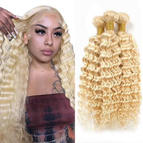 Blonde 613 Deep Wave Human Hair Bundles 24 Inch 300g