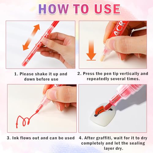48 Colors Nail Art Pens Set Nail Polish Pens Nail Art Drawing Graffiti Marker Pen Quick Dry Waterproof Nail Art Painting Pens Kit for Home DIY Nail Art Design