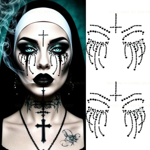 Halloween Nun Rhinestone Face Gems - Reusable Temporary Tattoo Stickers