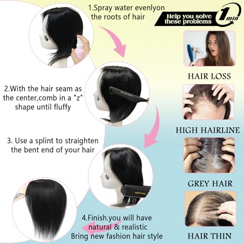 Human Hair Topper for Thinning Crown 16 inch Dark Brown